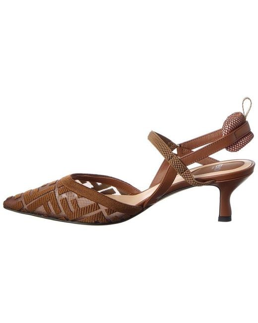 Fendi Brown Ff Colibri Lite Medium Mesh & Leather Slingback Mule