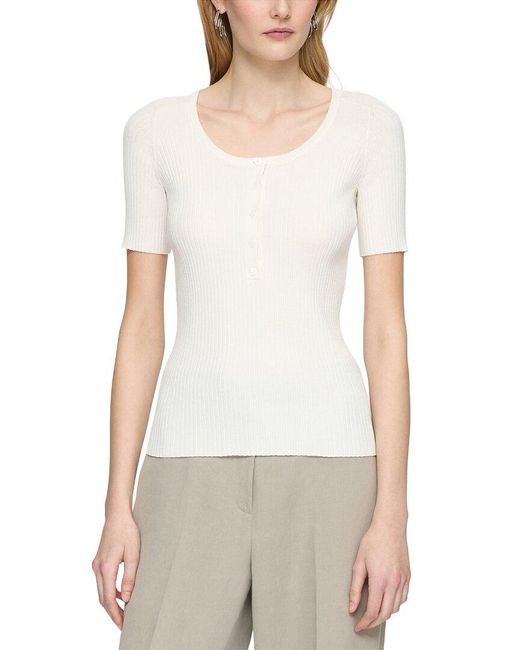 Lafayette 148 New York White Ribbed Button Sweater