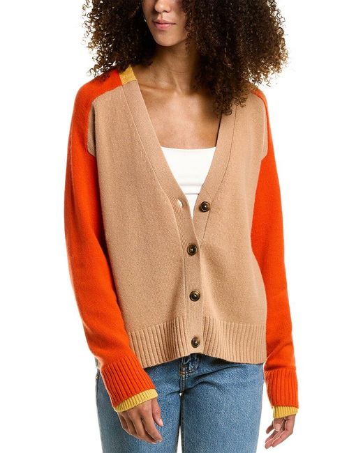 Autumn Cashmere Colorblocked V-neck Cashmere Cardigan in Orange | Lyst  Canada