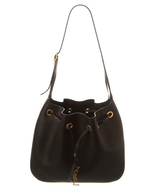 Saint Laurent Black Leather Drawstring Bucket Shoulder Bag