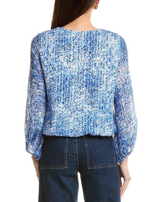 Vince Camuto Blue Ballon Sleeve Wrap Blouse