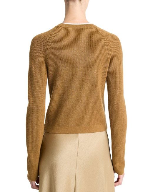 Vince Natural Contrast Color Cashmere-Blend Pullover