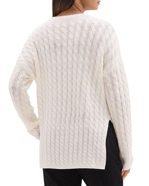 Theory White Karenia Cable Knit Wool & Cashmere-Blend Sweater