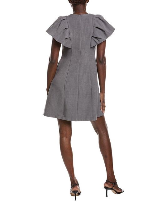 Gracia Gray Gathered Neck Stone Work Ruffle Sleeve Sheath Dress