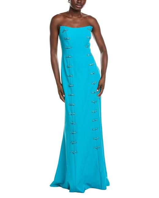 Rene Ruiz Blue Strapless Scoop Neck Column Gown
