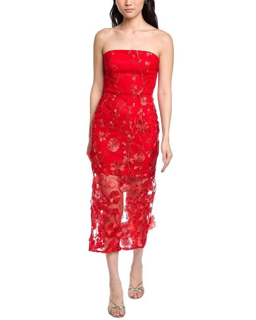 Sam Edelman Red 3D Rose Strapless Midi Dress