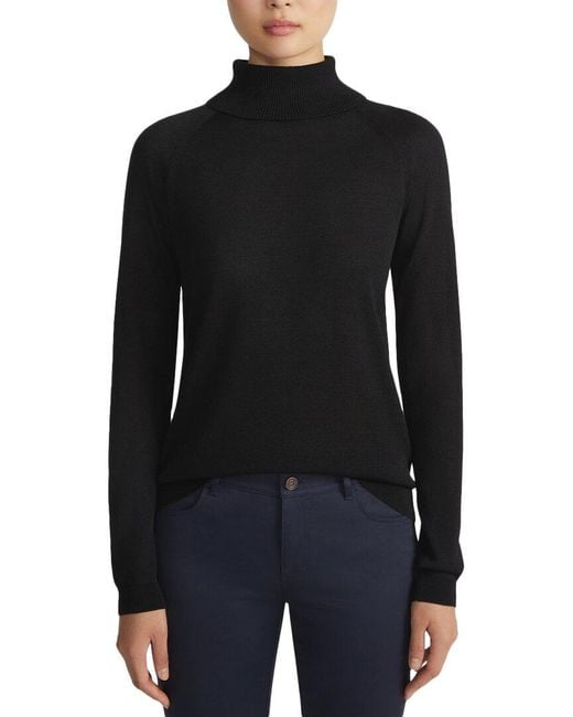 Lafayette 148 New York Black Raglan Sleeve Turtleneck Silk-Blend Sweater