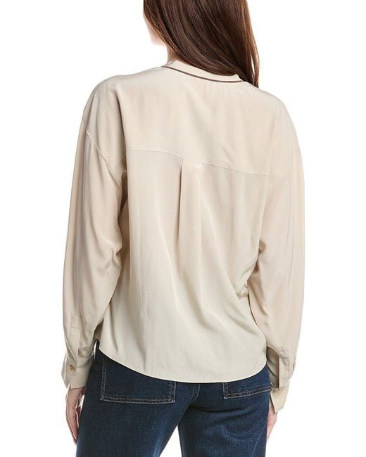 Brunello Cucinelli Natural High-Low Silk Blouse
