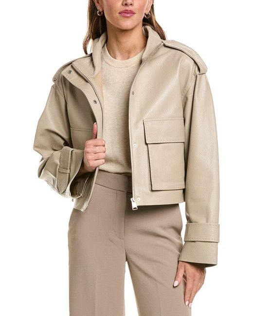 Fleurette Natural Zip Front Cropped Leather Jacket