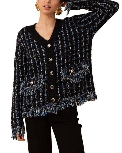 Hale Bob Black Jimena Wool-Blend Cardigan