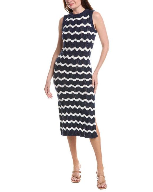 Isla Blue Freya Wave Pointelle Stripe Dress