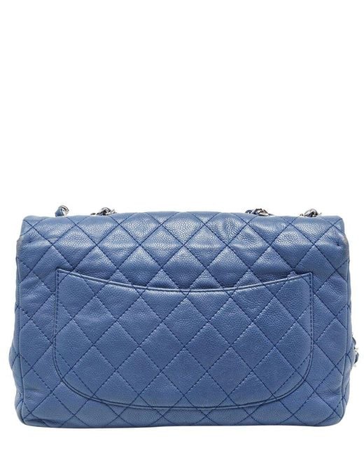 Chanel Blue Quilted Leather Jumbo Classic Single Double Flap Bag (Authentic Pre-Owned)