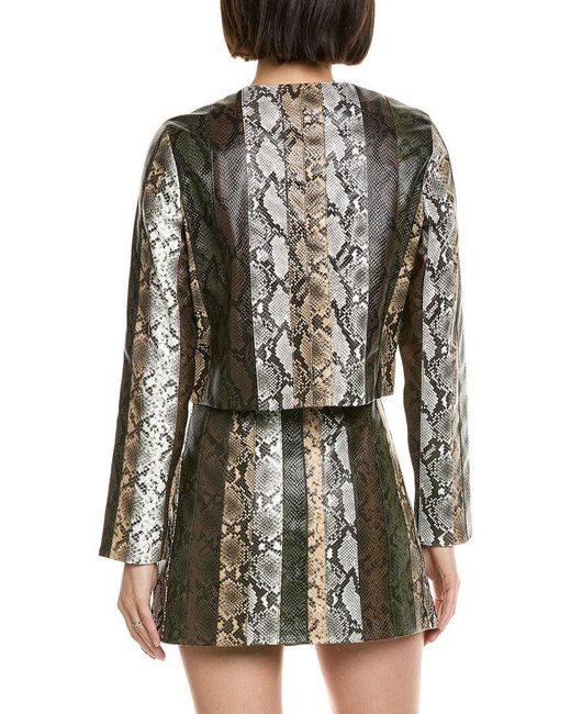 Cynthia Rowley Green Vegan Leather Patchwork Jacket