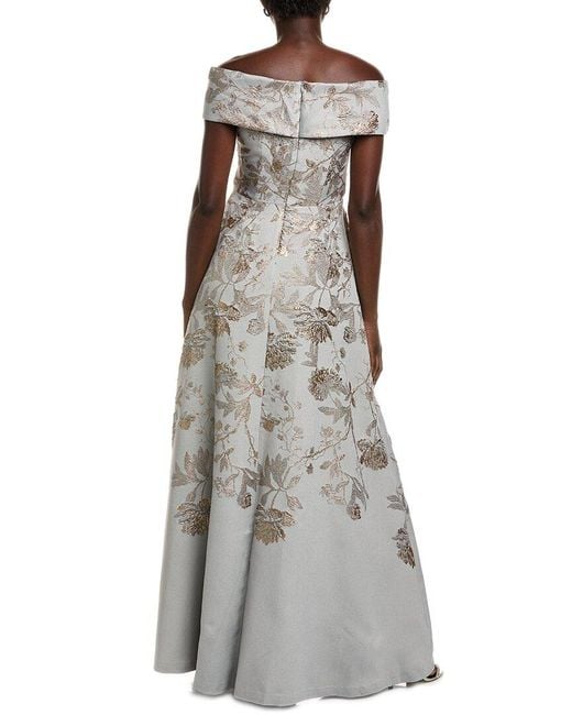 Teri Jon Gray Metallic Jacquard Gown