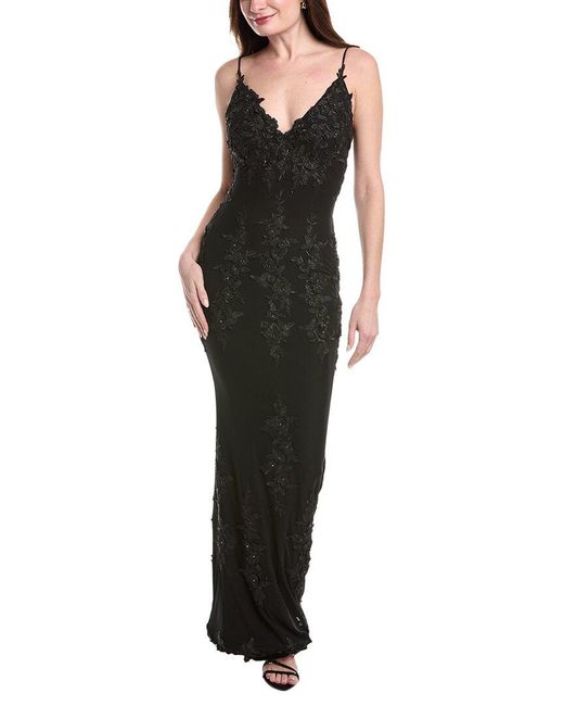 Issue New York Black Applique Lace Tulle Gown