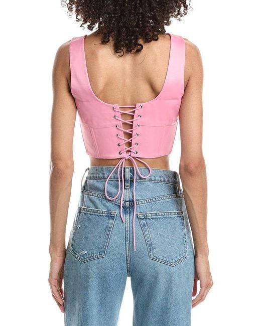 GUIZIO Red Satin Beaded Lace-Up Bustier