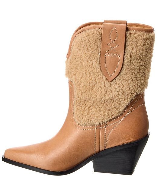 Free People Brown Pitchfork Point Leather & Shearling Boot