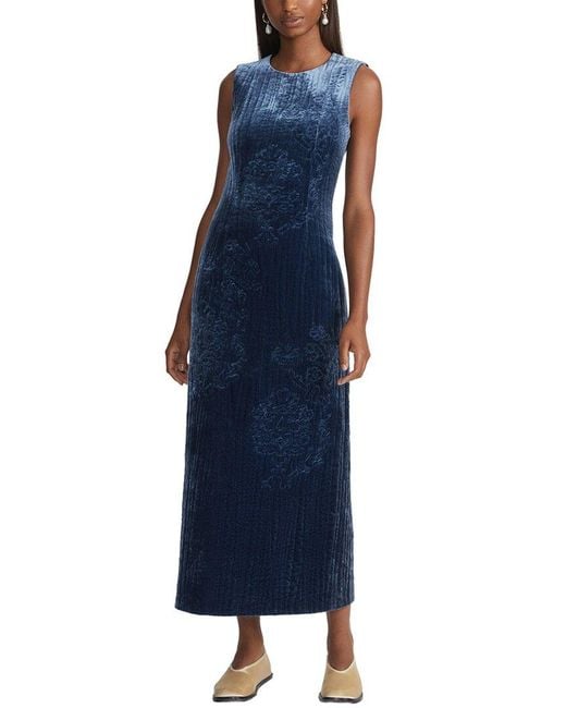 Lafayette 148 New York Blue Baroque Embroidered Silk-Blend Sheath Dress