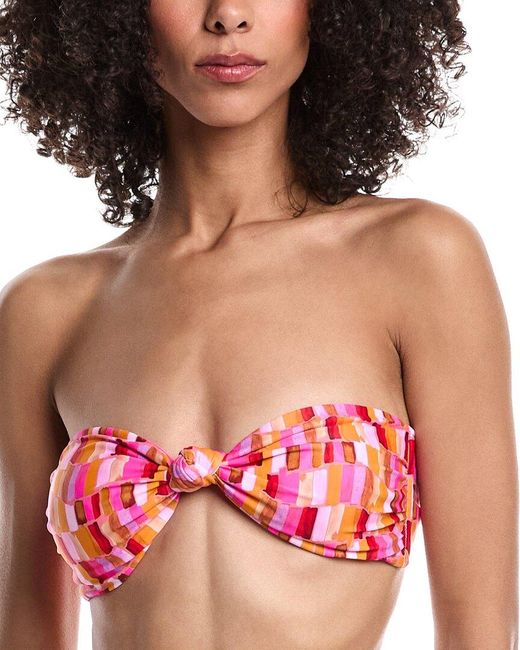 MILLY Red Sunset Tile Knot Bandeau Bikini Top