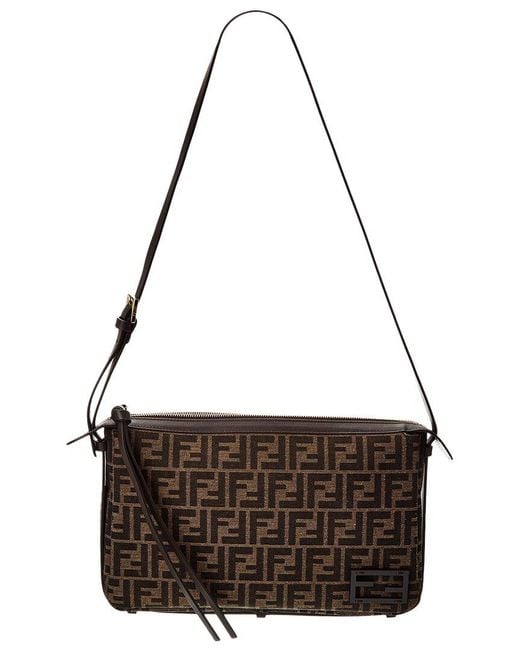 Fendi Black Simply Medium Ff Jacquard & Leather Shoulder Bag