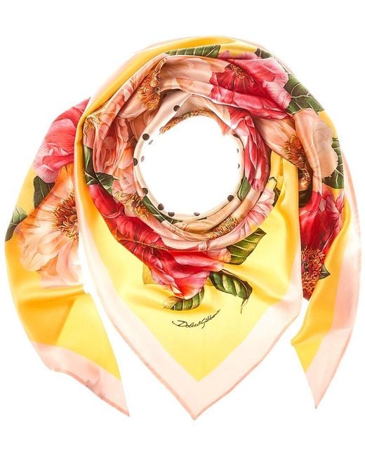 Dolce & Gabbana Orange Dnu Inv Foulard Print Silk Scarf
