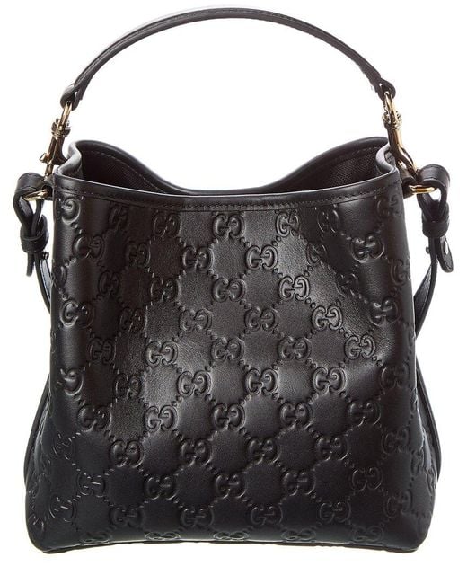 Gucci Black Gg Mini Emblem Leather Bucket Bag