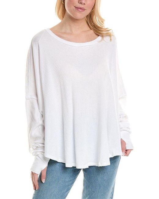 Free People White Microphone Drop Thermal Pullover