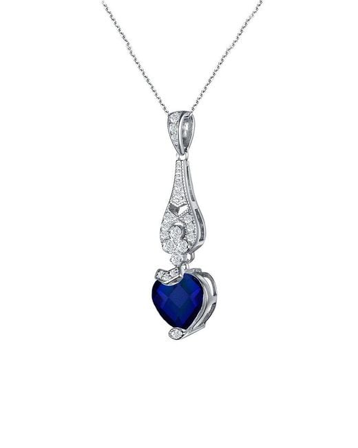 Genevive Jewelry Blue Silver Pendant Necklace