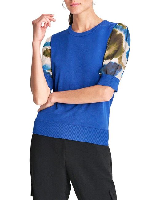DKNY Blue Printed Sleeve Top