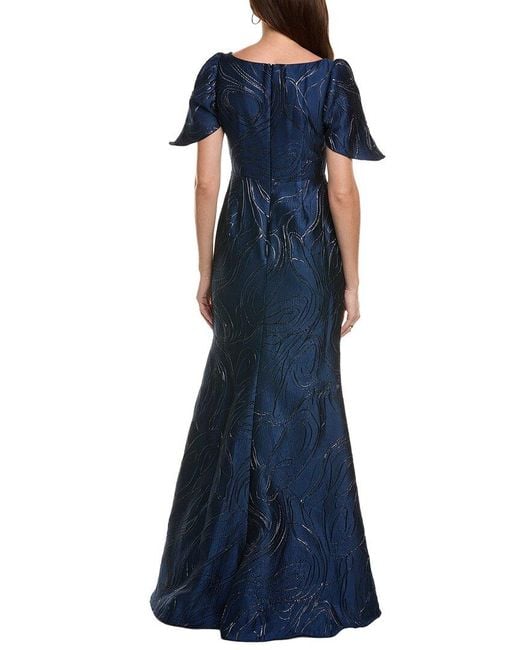 Rene Ruiz Blue Flare Jacquard Gown