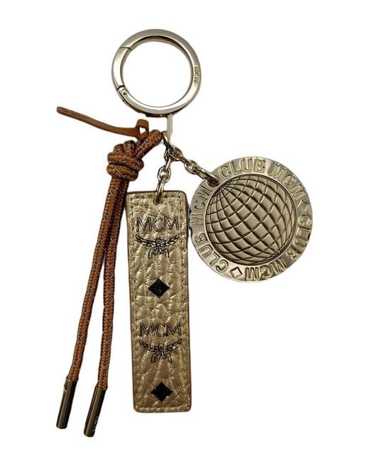 MCM White Coated Canvas Keychain