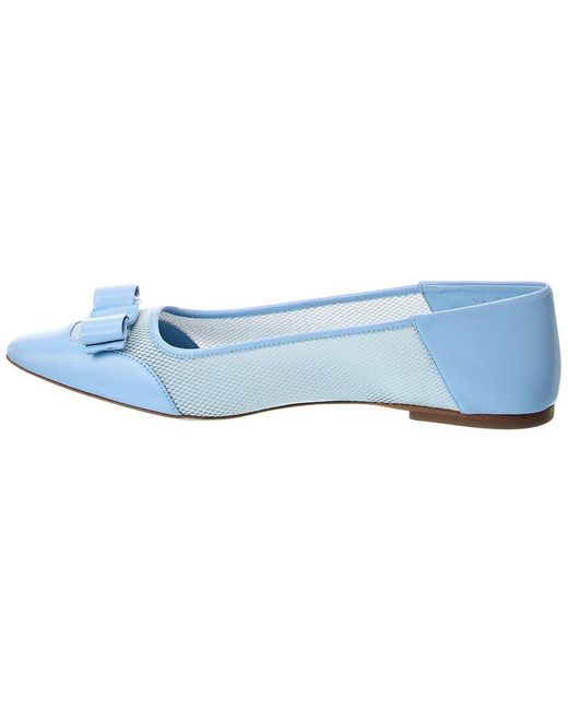 Ferragamo Blue Mesh & Leather Flat