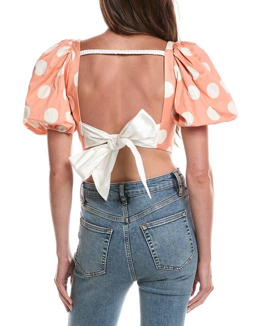 For Love & Lemons Blue Yasmin Puff Sleeve Corset Top