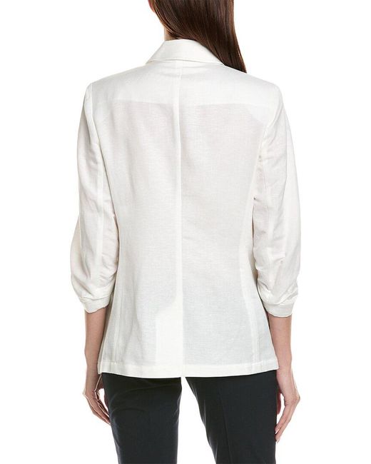 Anne Klein White Notch Collar Linen-blend Jacket