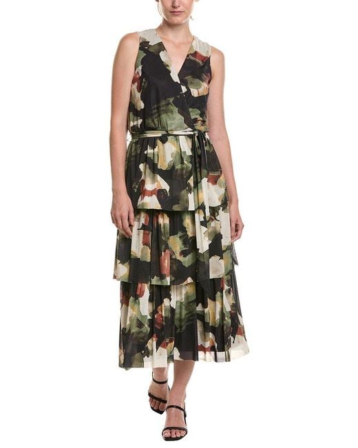 Anne Klein Green Surplice Tiered Midi Dress