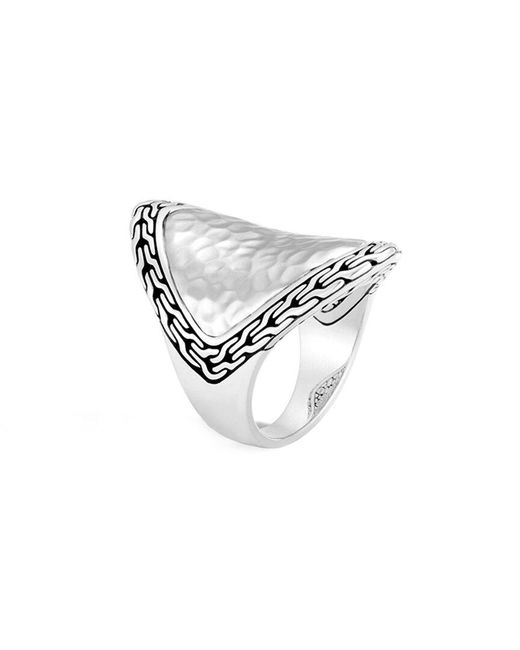 John Hardy White Classic Chain Silver Hammered Ring