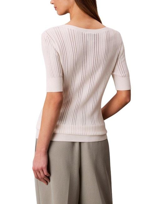 Calvin Klein White Fine Gauge Pointelle Top