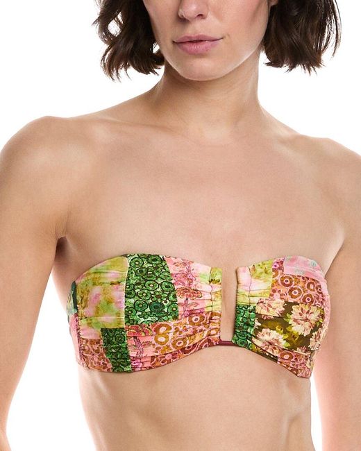 Monte and Lou Green Ruched U-Wire Bandeau Bikini Top