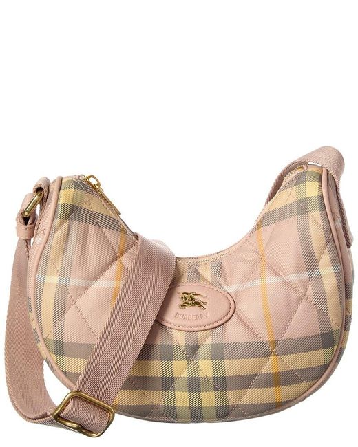 Burberry Natural Horseshoe Check Quilted Canvas Hobo Bag