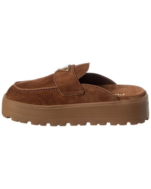 Prada Brown Logo Suede Platform Mule