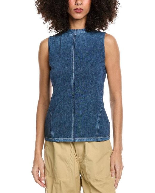 Rag & Bone Blue Miramar Mesh Mock Neck Tank