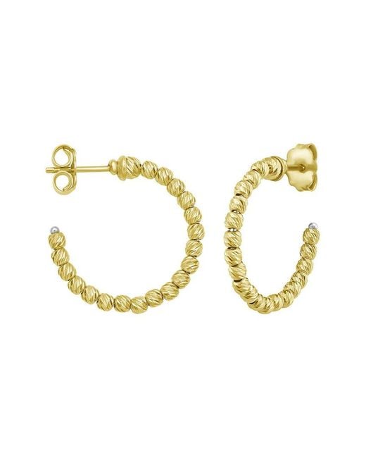 Italian Gold Metallic 14K Bead Hoop Earrings
