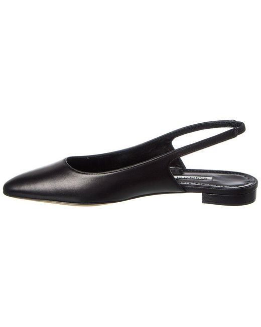 Manolo Blahnik Black Sawra Leather Slingback Flat