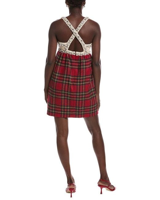 Miu Miu Red Embellished Wool & Silk-Blend Mini Dress