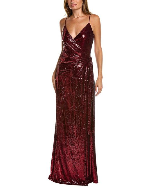 Halston Amiel Sequin Wrap Gown in Merlot (Red) | Lyst