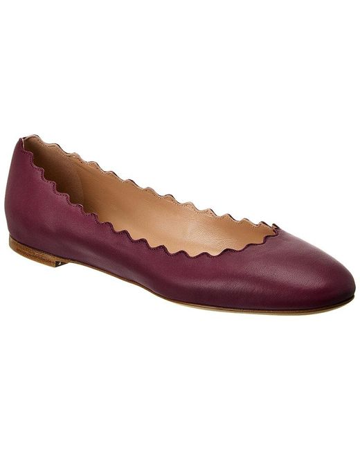 Chloé Lauren Scalloped Leather Ballerina Flat in Red | Lyst Canada