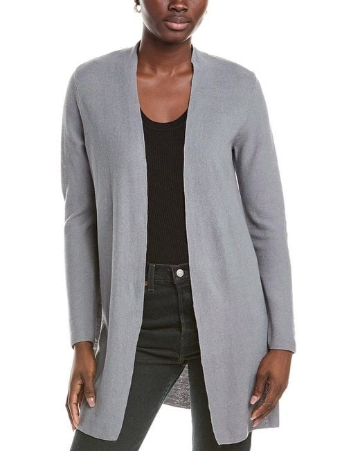 Eileen Fisher Women's Gray Petite Linen-Blend Long Cardigan - Main Image