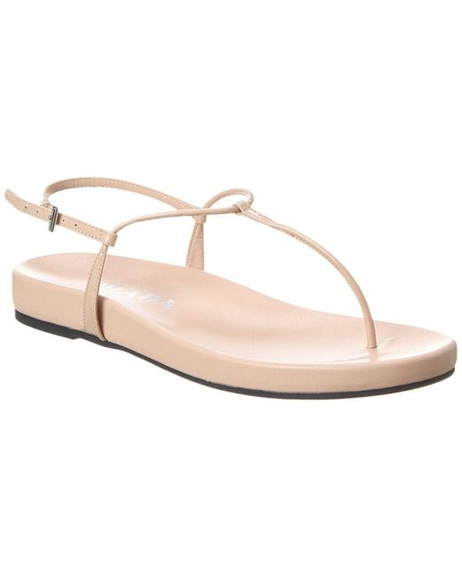 Prada White Leather T-Strap Sandal
