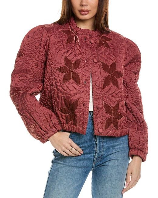 Free People Red Quinn Quilted Jacket