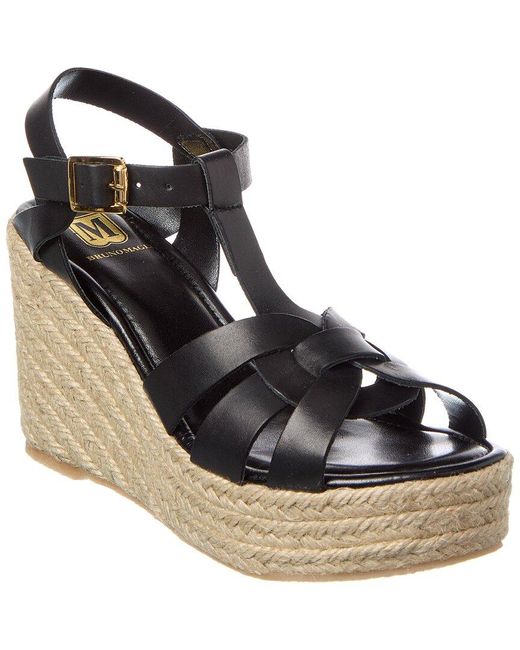 M by Bruno Magli Black Estra Leather Wedge Sandal